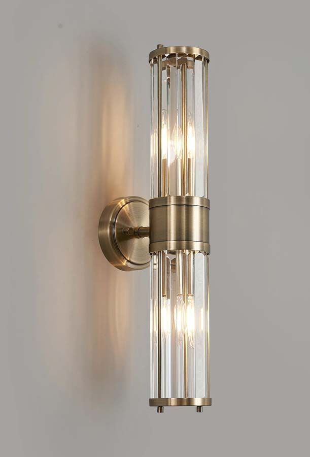 Halo Lighting Kolmar 2 Light Crystal Wall Light Up  &  Down Antique Brass/Clear Crysyal