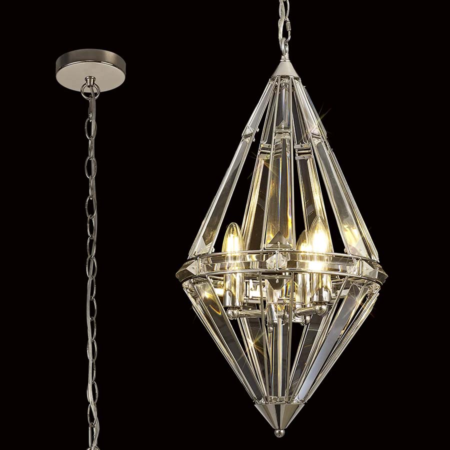 Halo Lighting Charlotte Diamond Pendant Polished Nickel 32cm 3 Light E27