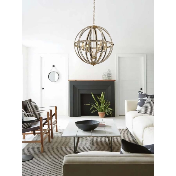 Halo Lighting Charlotte Large Round Pendant French Gold 62cm 6 Light E27 - Image 6