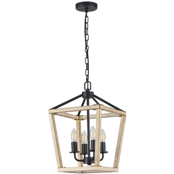 Halo Lighting Ceiling Pendant Wood Effect / Black 4 Light - Image 3
