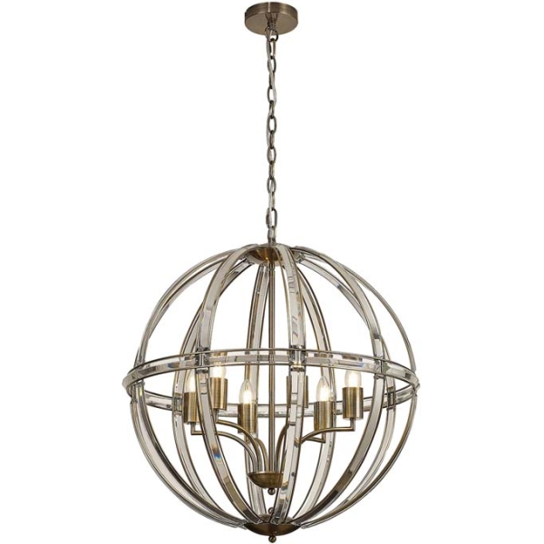 Halo Lighting Charlotte Large Round Pendant 62cm Antique Brass 6 Light E27