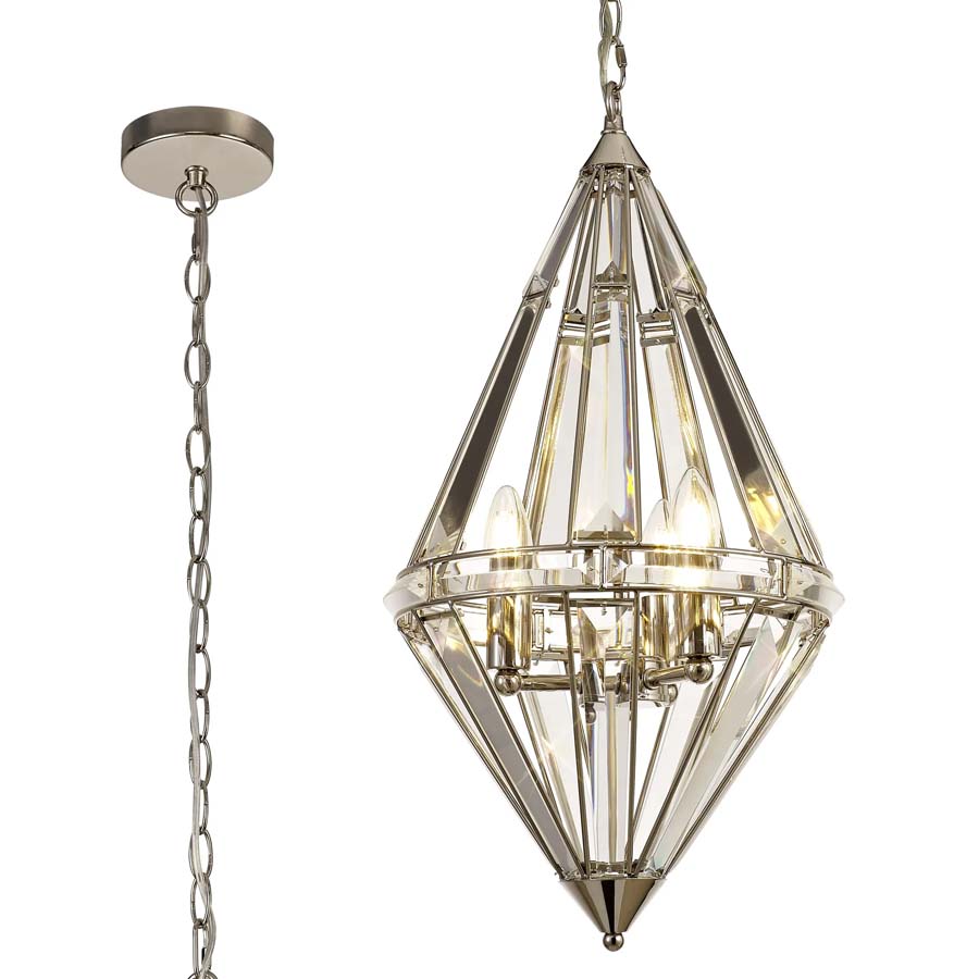 Halo Lighting Charlotte Diamond Pendant Polished Nickel 32cm 3 Light E27