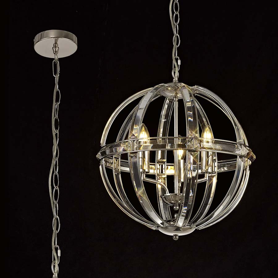 Halo Lighting Medium Round Pendant Polished Nickel 41cm 3 Light E27