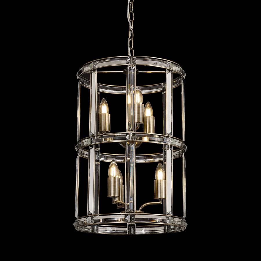 Halo Lighting Charlotte Small Round Column Pendant 38cm Antique Brass 6 Light E27