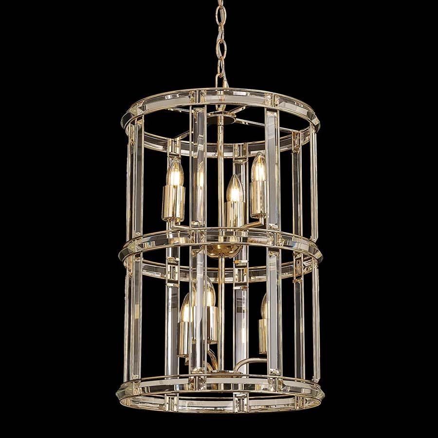 Halo Lighting Charlotte Small Round Column Pendant French Gold 38cm 6 Light E27