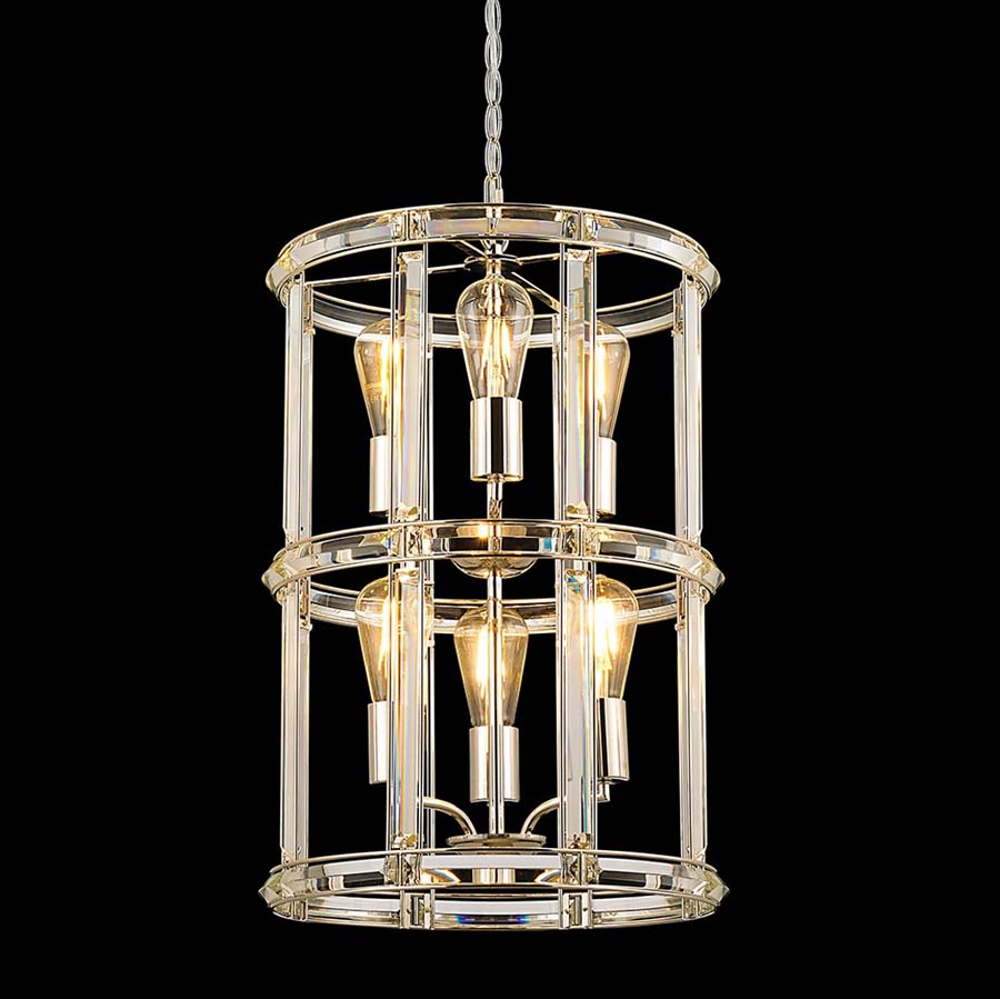 Halo Lighting Charlotte Small Round Column Pendant Polished Nickel 38cm 6 Light E27
