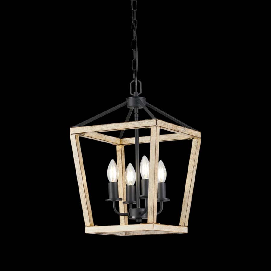 Halo Lighting Ceiling Pendant Wood Effect / Black 4 Light