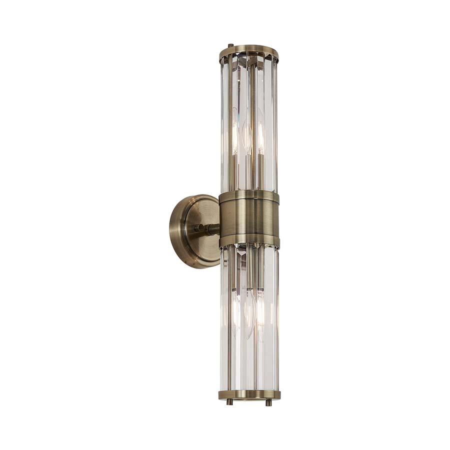 Halo Lighting Kolmar 2 Light Crystal Wall Light Up  &  Down Antique Brass/Clear Crysyal