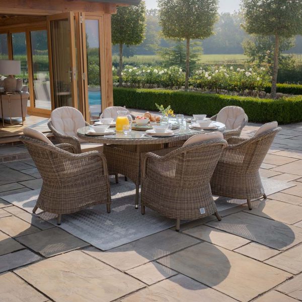 Winchester 6 Seat Oval Dining Set with Heritage Chairs & Woven Lazy Susan