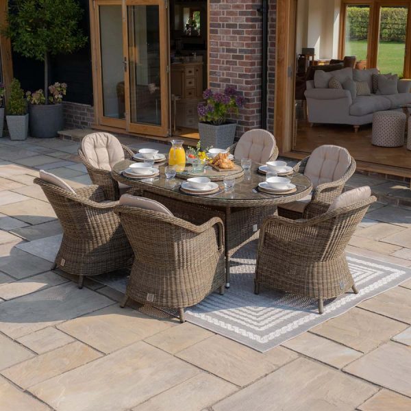 Winchester 6 Seat Oval Dining Set with Heritage Chairs & Woven Lazy Susan - Image 3