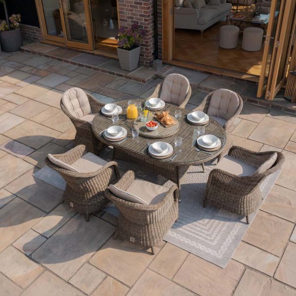 Winchester 6 Seat Oval Dining Set with Heritage Chairs & Woven Lazy Susan - Image 4