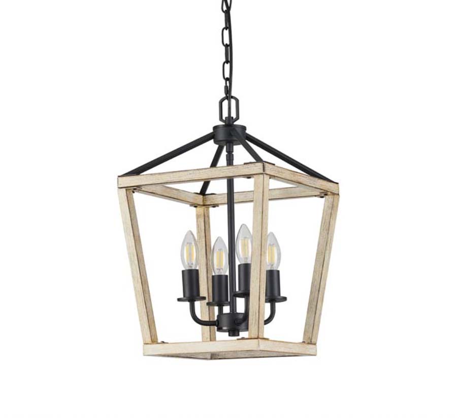 Halo Lighting Ceiling Pendant Wood Effect / Black 4 Light