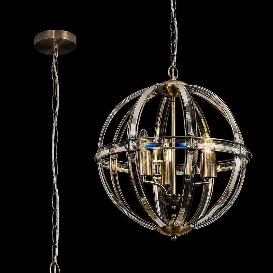 Halo Lighting Charlotte Medium Round Pendant Antique Brass 41cm 3 Light E27