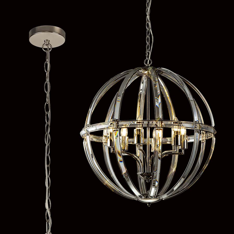 Halo Lighting Charlotte Large Round Pendant Polished Nickel 62cm 6 Light E27