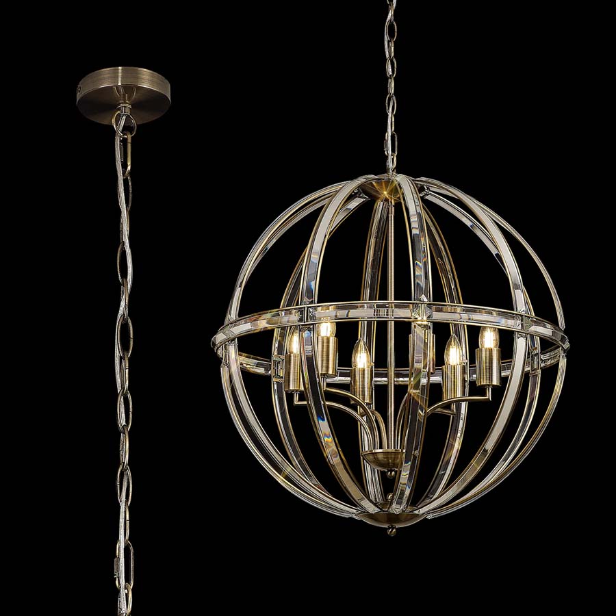 Halo Lighting Charlotte Large Round Pendant 62cm Antique Brass 6 Light E27