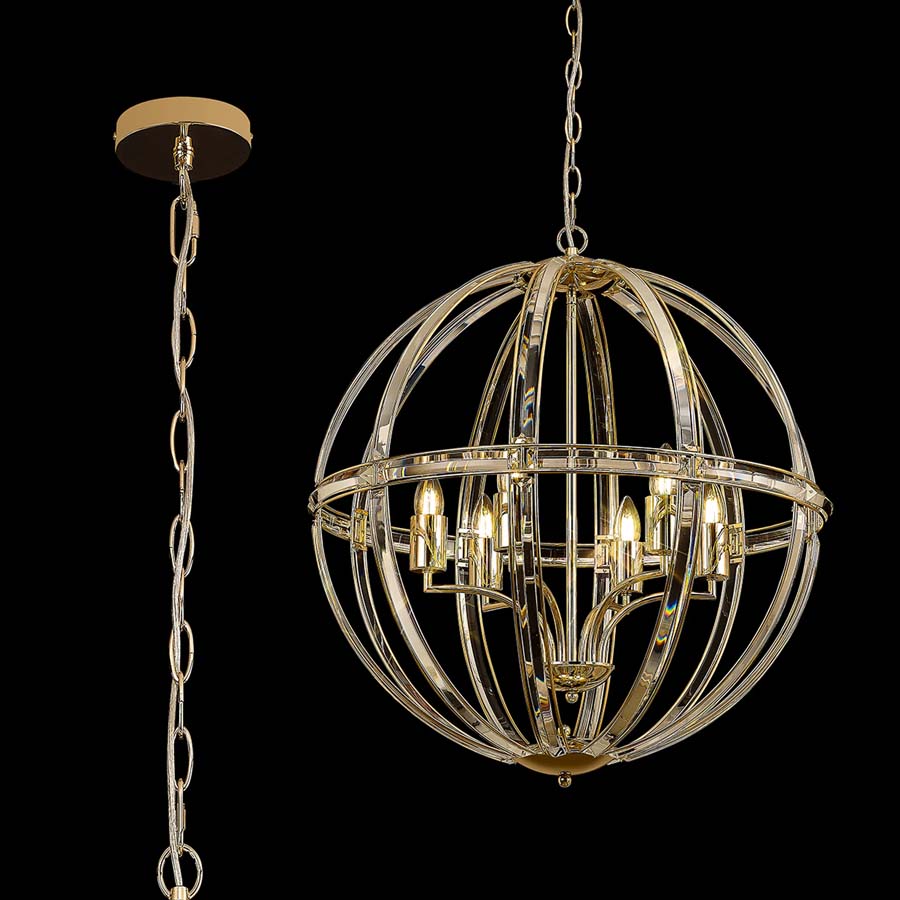 Halo Lighting Charlotte Large Round Pendant French Gold 62cm 6 Light E27