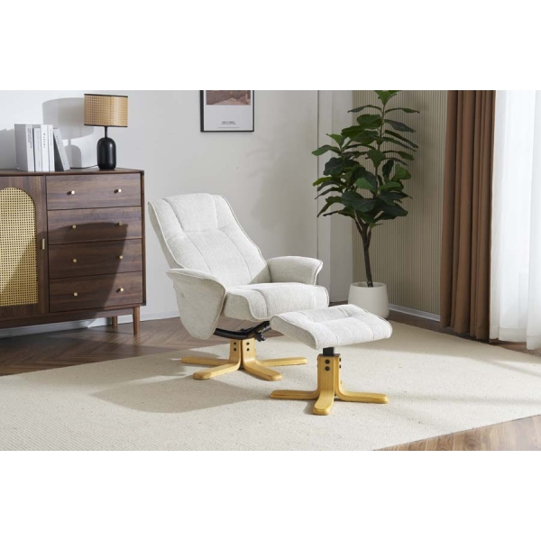Global Furniture Alliance The Missouri Swivel Recliner & Footstool - Marzipan Fabric - Image 3