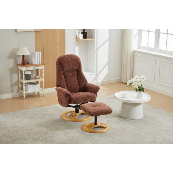 Global Furniture Alliance The Aruba Swivel Recliner & Footstool  - Copperblush Fabric - Image 3