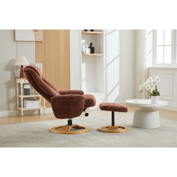 Global Furniture Alliance The Aruba Swivel Recliner & Footstool  - Copperblush Fabric - Image 8
