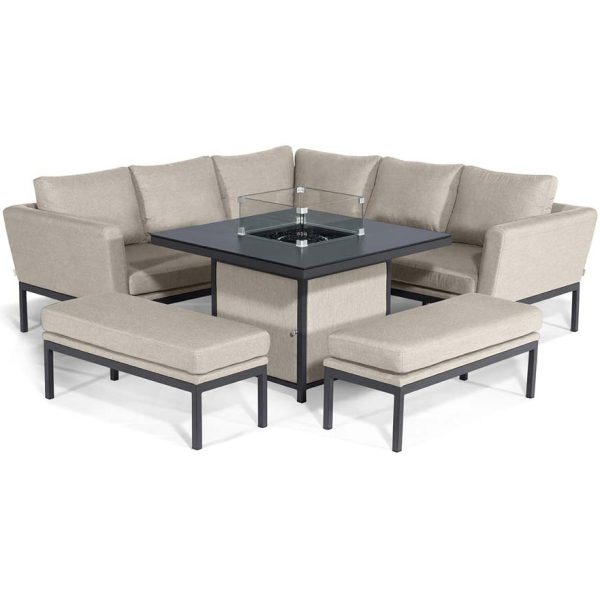 Maze Pulse Square Corner Dining Set - With Fire Pit Table / Oatmeal