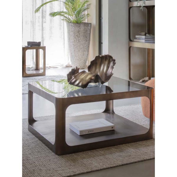 Libra Interiors Thorpe Metal and Glass Square Coffee Table