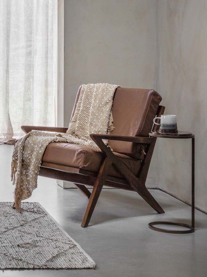 Libra Interiors Atherton Wooden Upholstered Leather Armchair