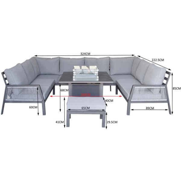 Signature Weave Bettina U shape dining sofa set in grey powder coat with gas fire pit table. - Image 13