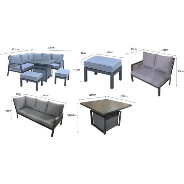 Signature Weave Bettina Corner Sofa With 2 Benches in Grey Powder Coat With gas lift table - Image 7