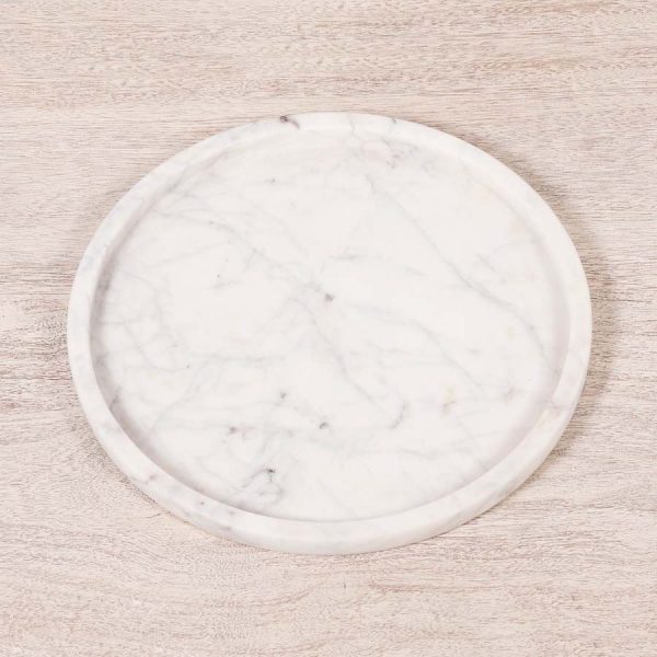 Lewis Interiors Round Natural Veined Marble Tray 30cm - Image 4