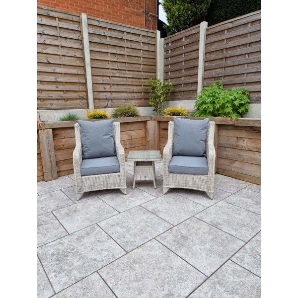 Signature Weave Meghan High Back 3 Piece lounge Set With a Table Cream Grey