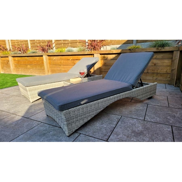 Signature Weave Meghan a Pair of Sunbed's With a Drinks Table Cream Grey - Image 17
