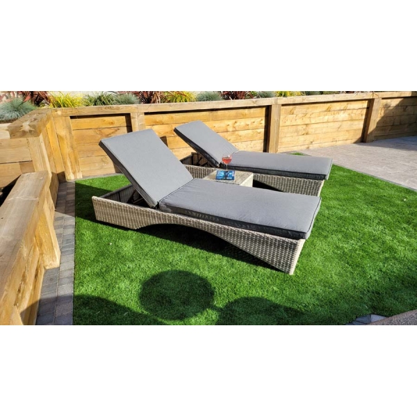 Signature Weave Meghan a Pair of Sunbed's With a Drinks Table Cream Grey - Image 21