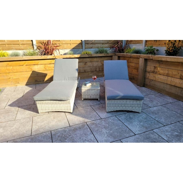 Signature Weave Meghan a Pair of Sunbed's With a Drinks Table Cream Grey - Image 6