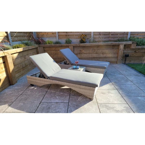Signature Weave Meghan a Pair of Sunbed's With a Drinks Table Cream Grey - Image 7