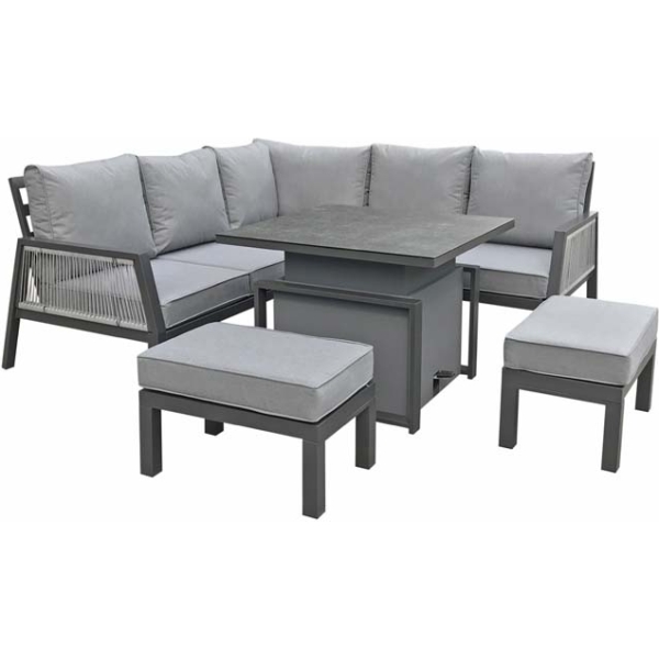 Signature Weave Bettina Corner Sofa With 2 Benches in Grey Powder Coat With gas lift table - Image 3