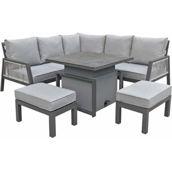 Signature Weave Bettina Corner Sofa With 2 Benches in Grey Powder Coat With gas lift table