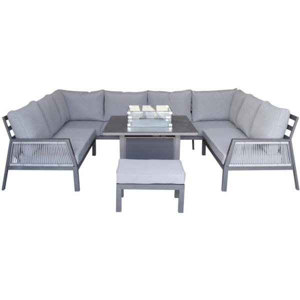 Signature Weave Bettina U shape dining sofa set in grey powder coat with gas fire pit table. - Image 9