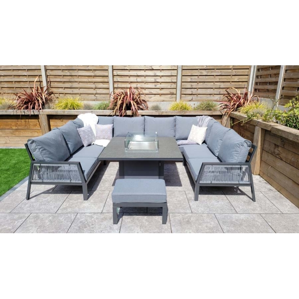 Signature Weave Bettina U shape dining sofa set in grey powder coat with gas fire pit table. - Image 5