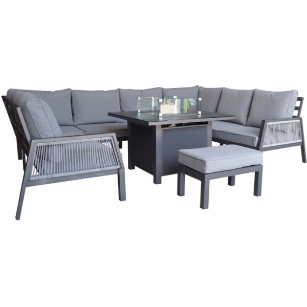 Signature Weave Bettina U shape dining sofa set in grey powder coat with gas fire pit table. - Image 7