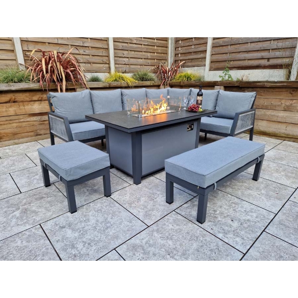 Signature Weave Bettina Corner Dining with Gas Fire Pit Grey
