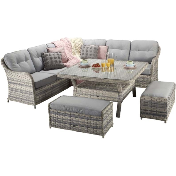 Signature Weave Constance Silver Grey Cream Rattan Corner Sofa Dining Set - Image 6