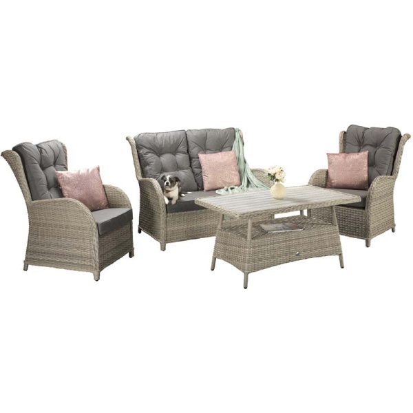 Signature Weave Meghan Four-Seat Sofa Set With Supper Table in Cream Grey wicker with pale grey cushions. - Image 4