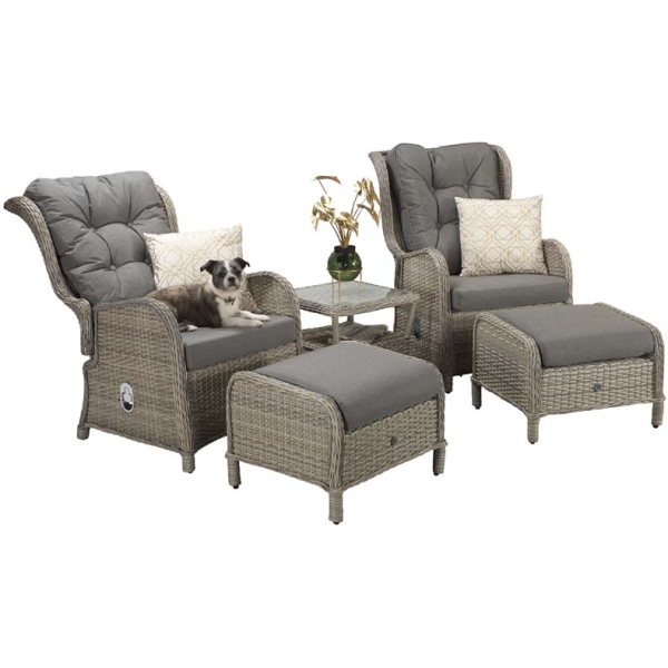 Signature Weave Meghan Cream Grey Rattan Reclining Lounge Set - Image 5