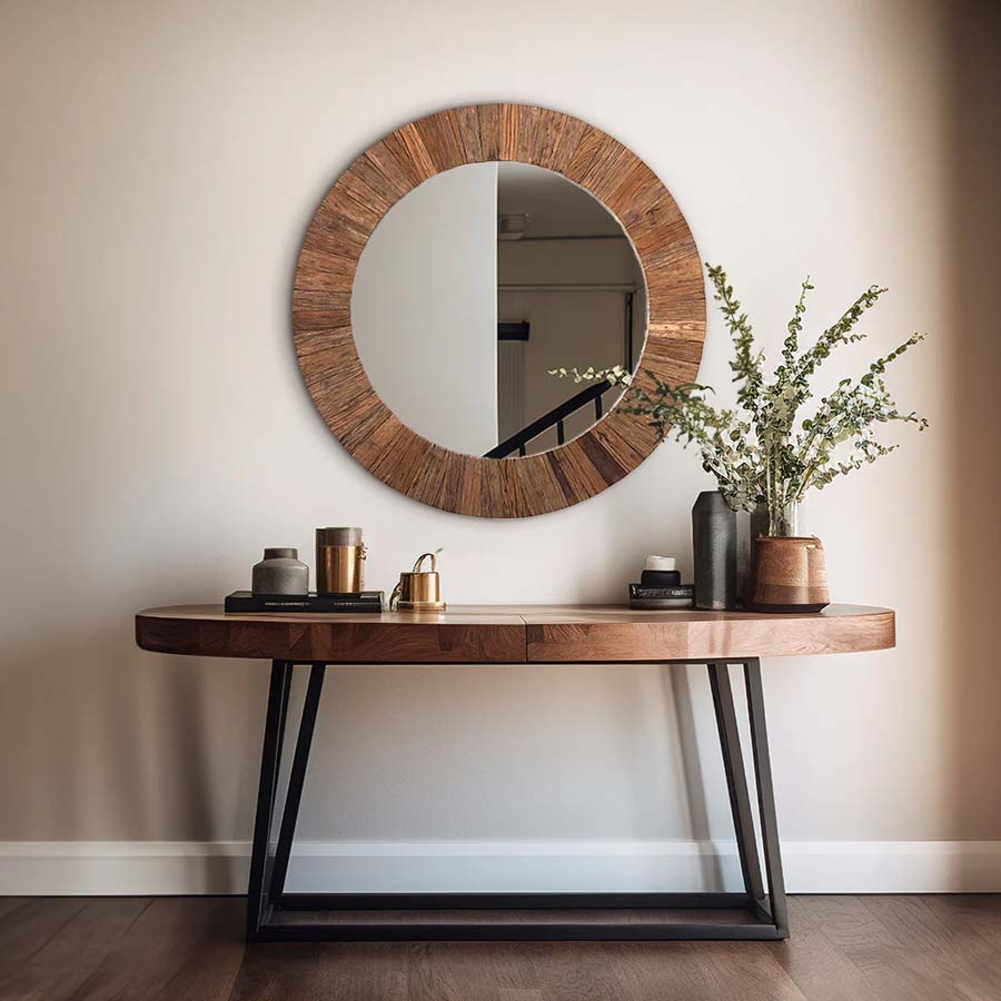 Xavier Home Ruh Round Mirror 90cm - Reclaimed Wood