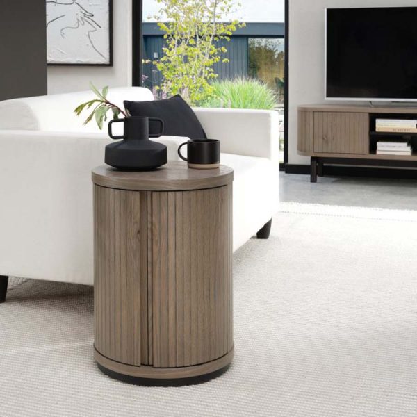 Bentley Designs Vega Grey Oiled Oak & Peppercorn Round Lamp Table