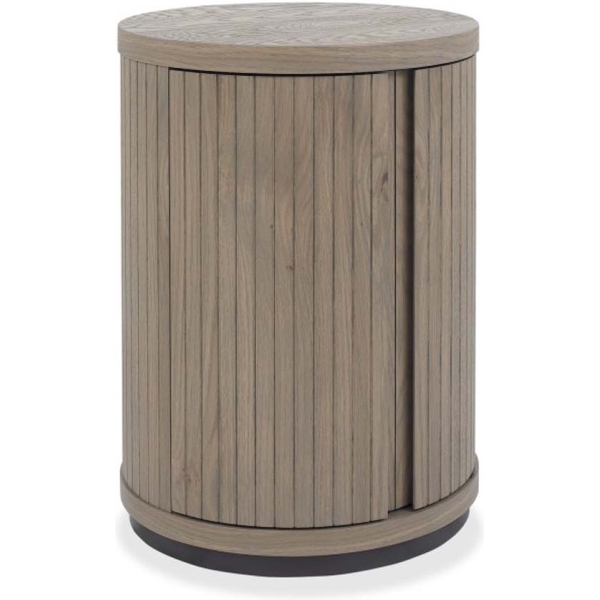 Bentley Designs Vega Grey Oiled Oak & Peppercorn Round Lamp Table - Image 3