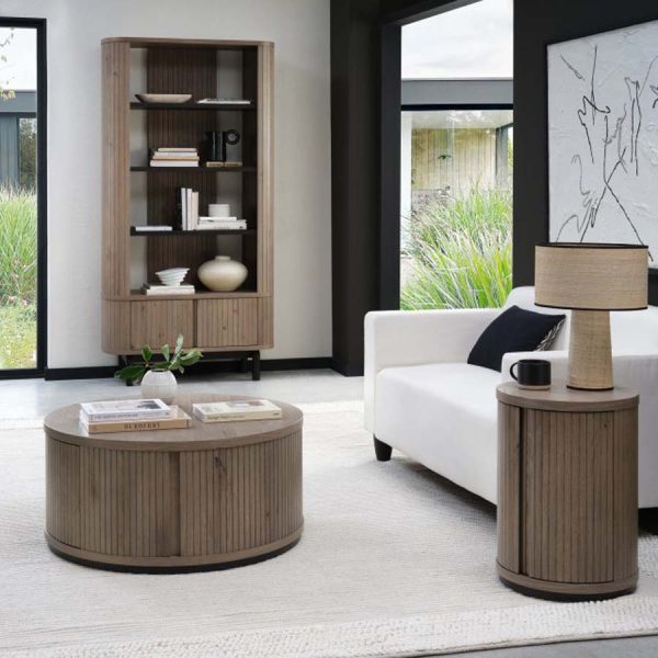 Bentley Designs Vega Grey Oiled Oak & Peppercorn Round Lamp Table - Image 6