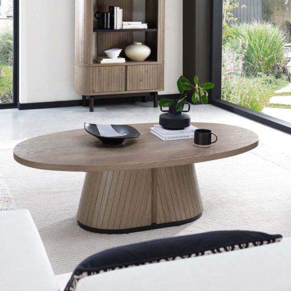 Bentley Designs Vega Grey Oiled Oak & Peppercorn Oval Coffee Table