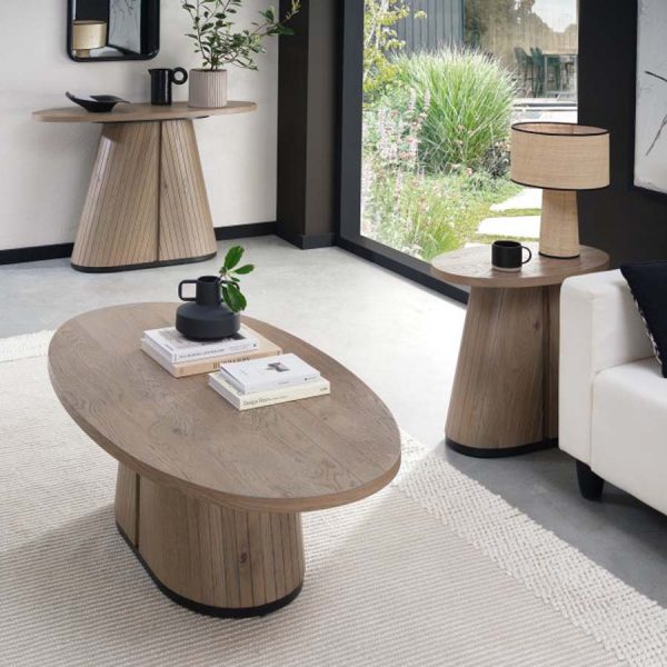 Bentley Designs Vega Grey Oiled Oak & Peppercorn Oval Coffee Table - Image 5
