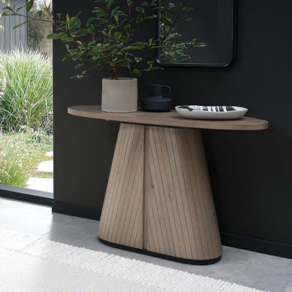 Bentley Designs Vega Grey Oiled Oak & Peppercorn Oval Console Table